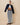 Women's Cotton Knit Pleated Skirt Blue White Stripe
