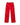 A pair of red corduroy trousers with a pattern of sheep and other small animals